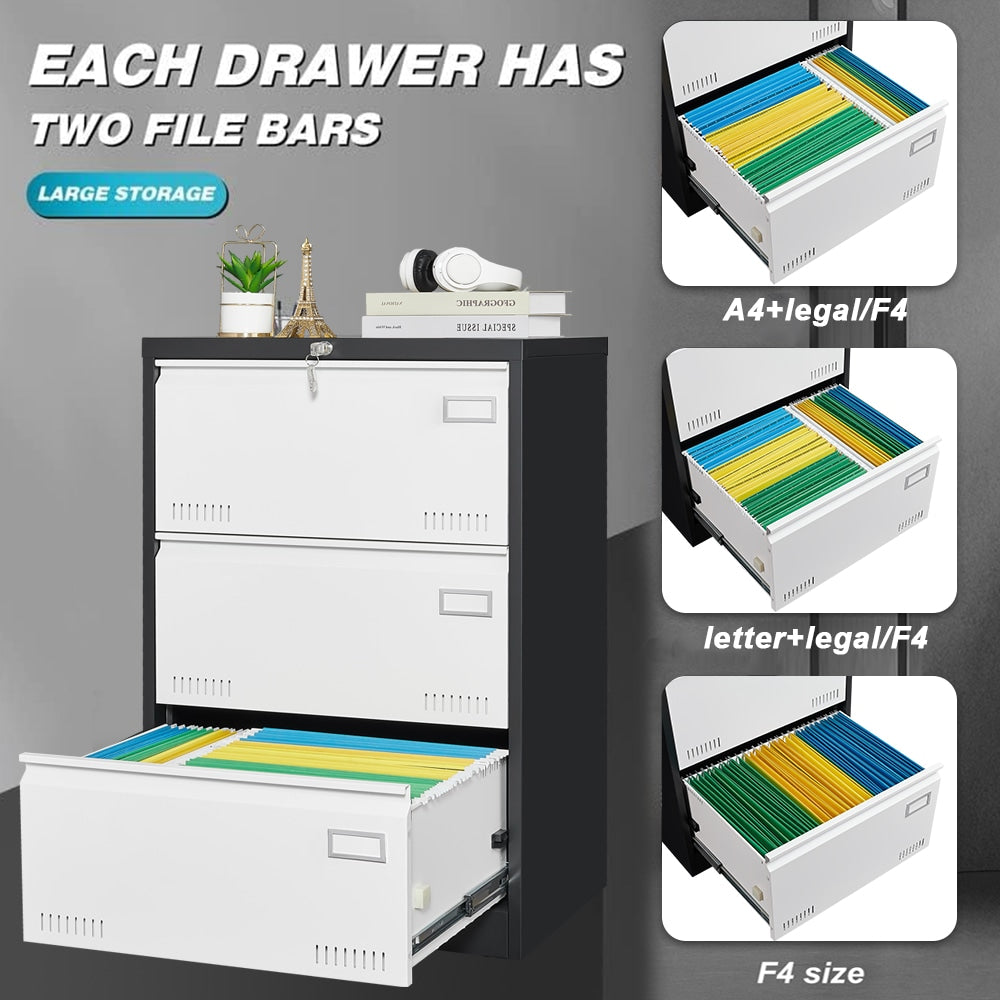 Maocao Hoom Black White 3-Drawer 23.62-in File Cabinet