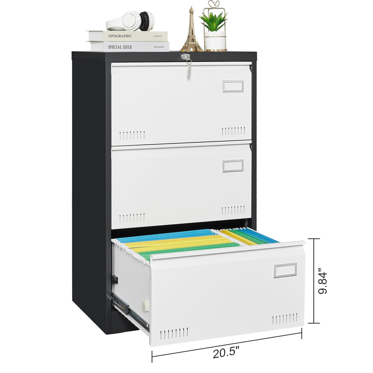 Maocao Hoom Black White 3-Drawer 23.62-in File Cabinet