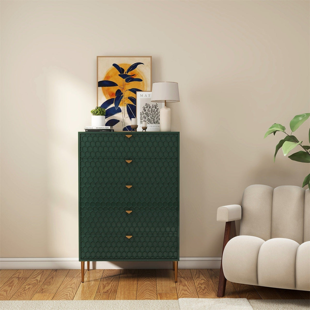 Mondawe 31.5 in. 5-Drawer  Chests Cabinet, Green