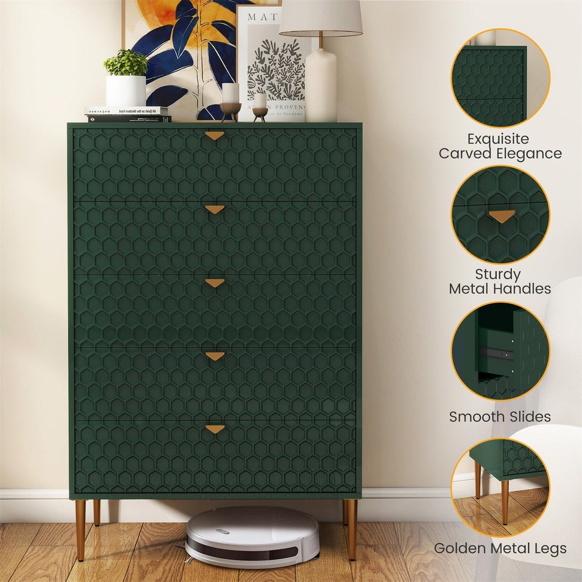 Mondawe 31.5 in. 5-Drawer  Chests Cabinet, Green