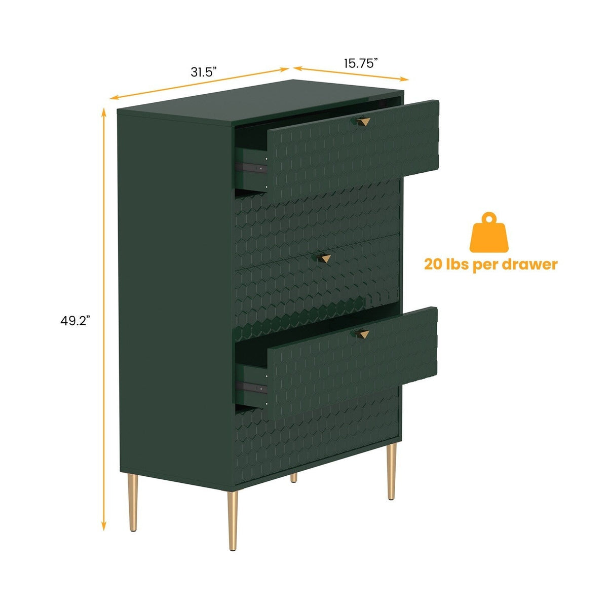 Mondawe 31.5 in. 5-Drawer  Chests Cabinet, Green