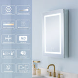 WELLFOR NIKA 20-in x 30-in Lighted LED Fog Free Surface/Recessed Mount Silver Mirrored Soft Close Medicine Cabinet with Outlet