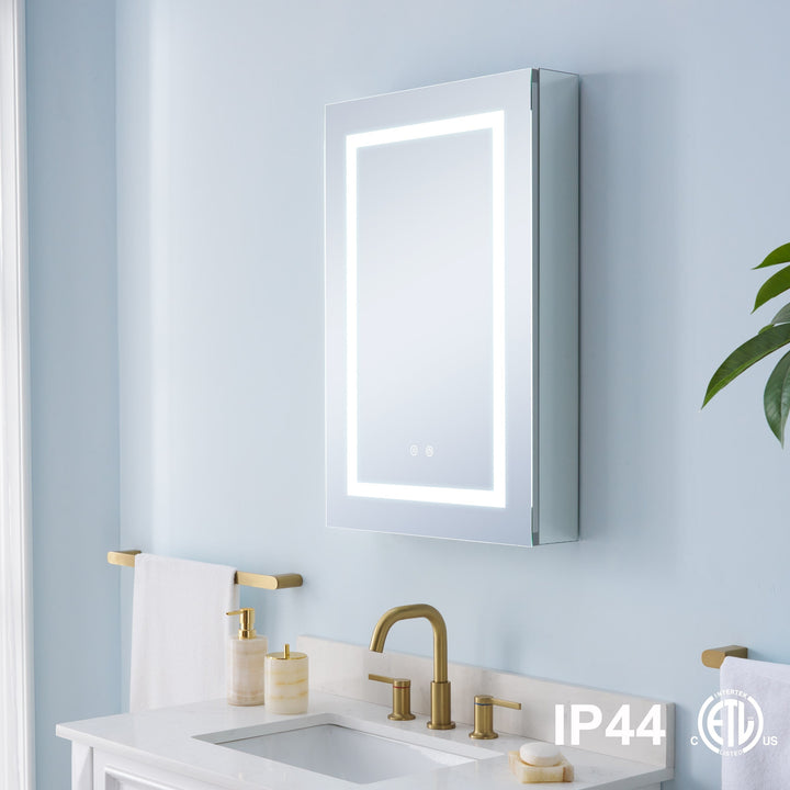 WELLFOR NIKA 20-in x 30-in Lighted LED Fog Free Surface/Recessed Mount Silver Mirrored Soft Close Medicine Cabinet with Outlet