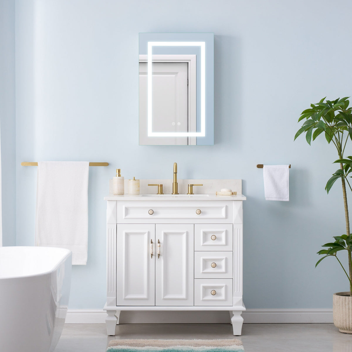 WELLFOR NIKA 20-in x 30-in Lighted LED Fog Free Surface/Recessed Mount Silver Mirrored Soft Close Medicine Cabinet with Outlet