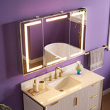 WELLFOR NIKA 48-in x 30-in Lighted LED Fog Free Surface/Recessed Mount Silver Mirrored Soft Close Medicine Cabinet with Outlet