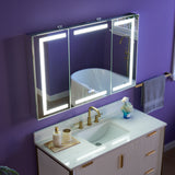 WELLFOR NIKA 48-in x 30-in Lighted LED Fog Free Surface/Recessed Mount Silver Mirrored Soft Close Medicine Cabinet with Outlet