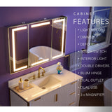 WELLFOR NIKA 48-in x 30-in Lighted LED Fog Free Surface/Recessed Mount Silver Mirrored Soft Close Medicine Cabinet with Outlet