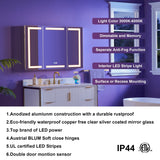 WELLFOR NIKA 48-in x 30-in Lighted LED Fog Free Surface/Recessed Mount Silver Mirrored Soft Close Medicine Cabinet with Outlet