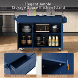 Runesay Blue Mdf Base with Mdf Wood Top Rolling Kitchen Island (27.56-in x 53.15-in x 36.33-in)