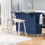 Runesay Blue Mdf Base with Mdf Wood Top Rolling Kitchen Island (27.56-in x 53.15-in x 36.33-in)