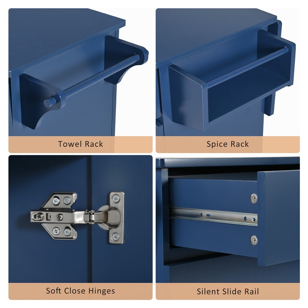 Runesay Blue Mdf Base with Mdf Wood Top Rolling Kitchen Island (27.56-in x 53.15-in x 36.33-in)