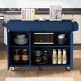 Runesay Blue Mdf Base with Mdf Wood Top Rolling Kitchen Island (27.56-in x 53.15-in x 36.33-in)