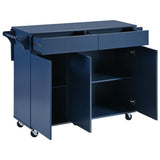 Runesay Blue Mdf Base with Mdf Wood Top Rolling Kitchen Island (27.56-in x 53.15-in x 36.33-in)