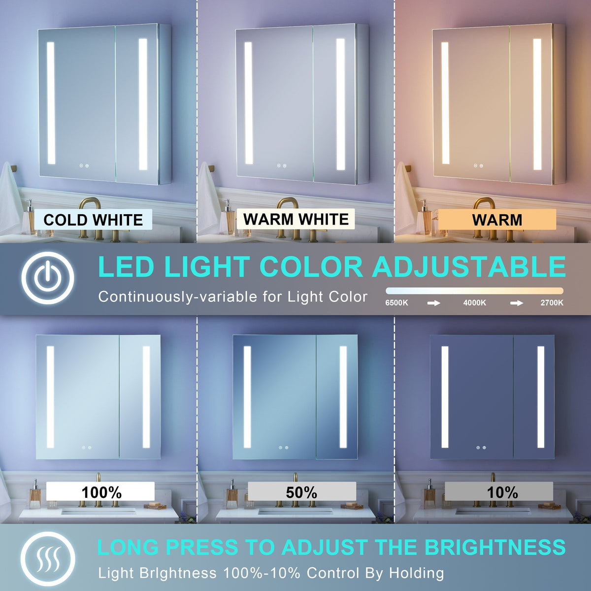 WELLFOR VICK 30-in x 30-in Lighted LED Fog Free Surface/Recessed Mount Silver Mirrored Soft Close Medicine Cabinet with Outlet
