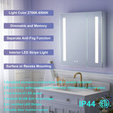 WELLFOR VICK 30-in x 30-in Lighted LED Fog Free Surface/Recessed Mount Silver Mirrored Soft Close Medicine Cabinet with Outlet