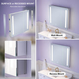 WELLFOR VICK 36-in x 30-in Lighted LED Fog Free Surface/Recessed Mount Silver Mirrored Soft Close Medicine Cabinet with Outlet