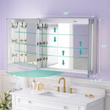WELLFOR VICK 36-in x 30-in Lighted LED Fog Free Surface/Recessed Mount Silver Mirrored Soft Close Medicine Cabinet with Outlet