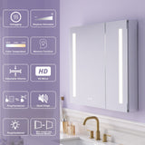 WELLFOR VICK 36-in x 30-in Lighted LED Fog Free Surface/Recessed Mount Silver Mirrored Soft Close Medicine Cabinet with Outlet