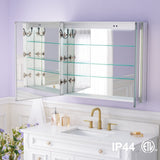 WELLFOR VICK 36-in x 30-in Lighted LED Fog Free Surface/Recessed Mount Silver Mirrored Soft Close Medicine Cabinet with Outlet