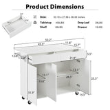 Runesay White Mdf Base with Mdf Wood Top Rolling Kitchen Island (27.56-in x 53.15-in x 36.33-in)