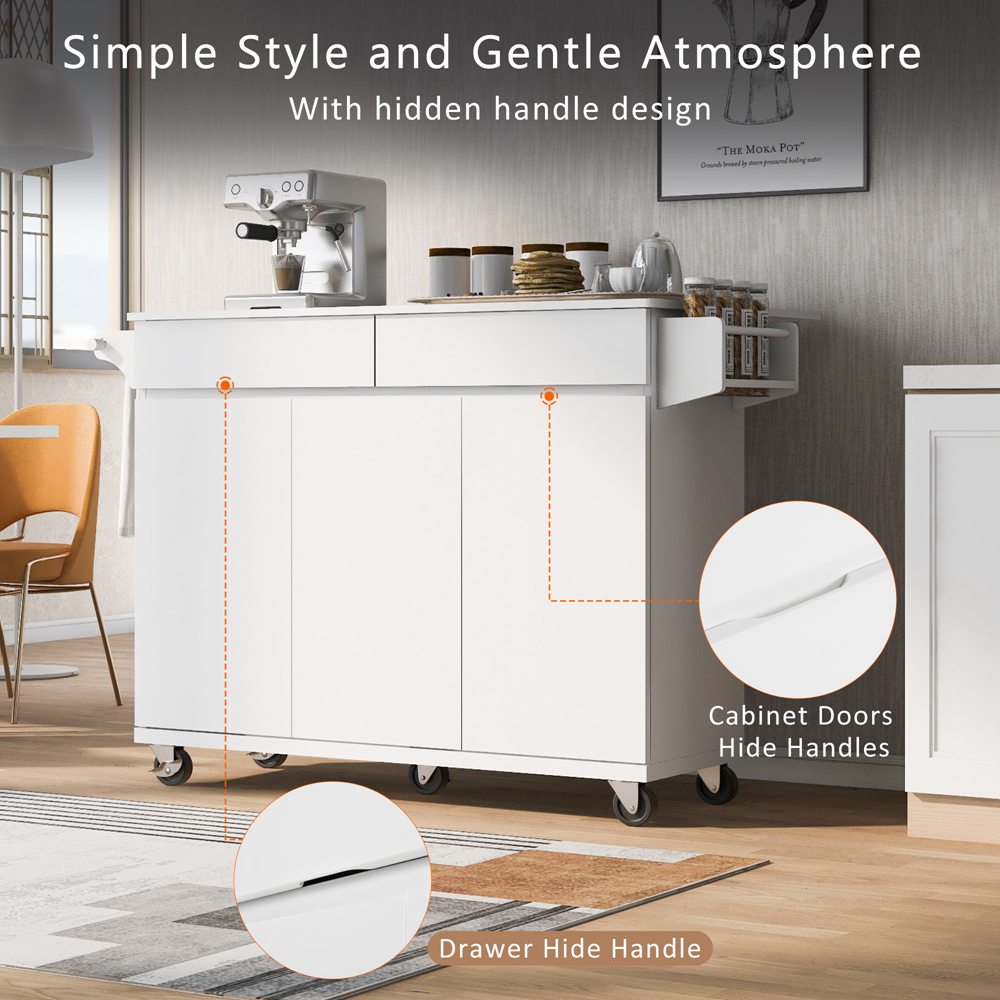 Runesay White Mdf Base with Mdf Wood Top Rolling Kitchen Island (27.56-in x 53.15-in x 36.33-in)
