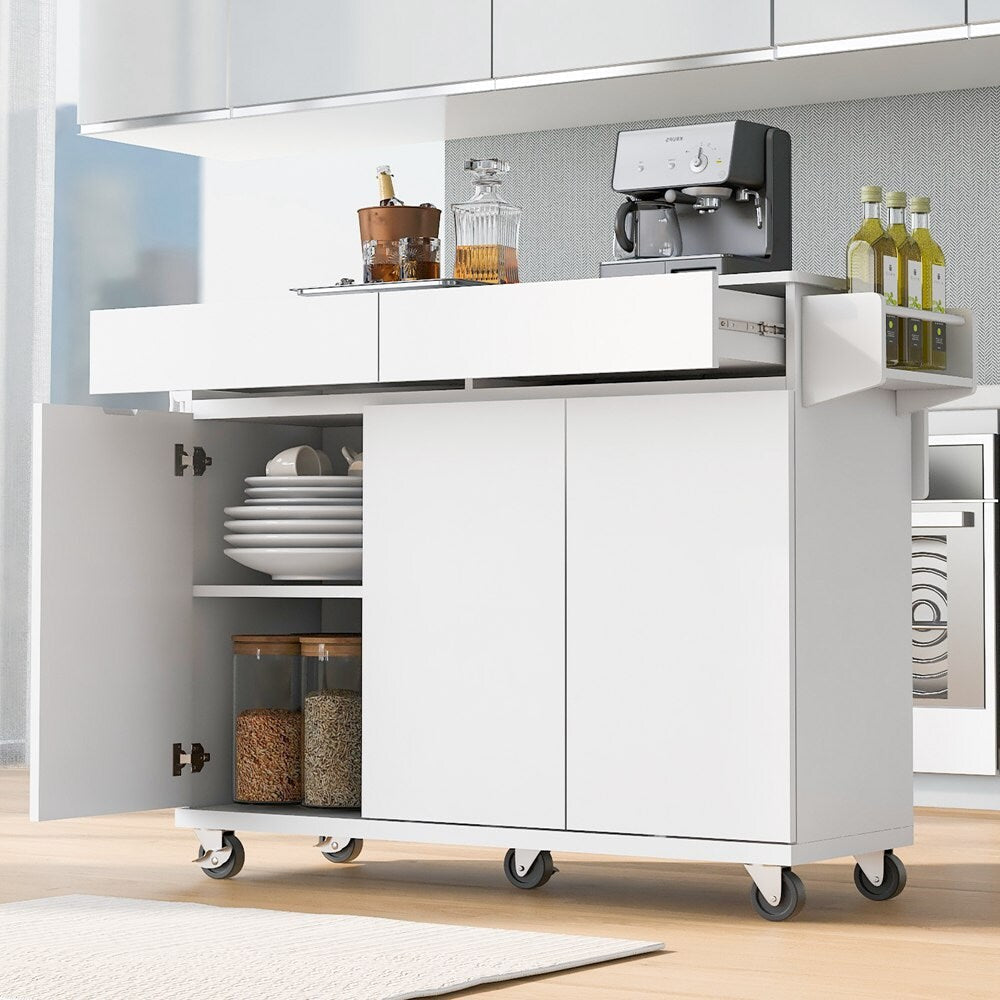 Runesay White Mdf Base with Mdf Wood Top Rolling Kitchen Island (27.56-in x 53.15-in x 36.33-in)