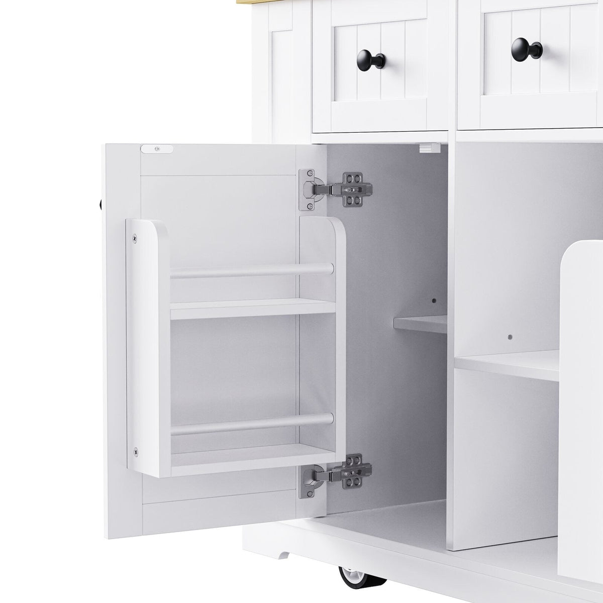 Runesay White Mdf Base with Mdf Wood Top Rolling Kitchen Island (29.52-in x 53.14-in x 36.4-in)