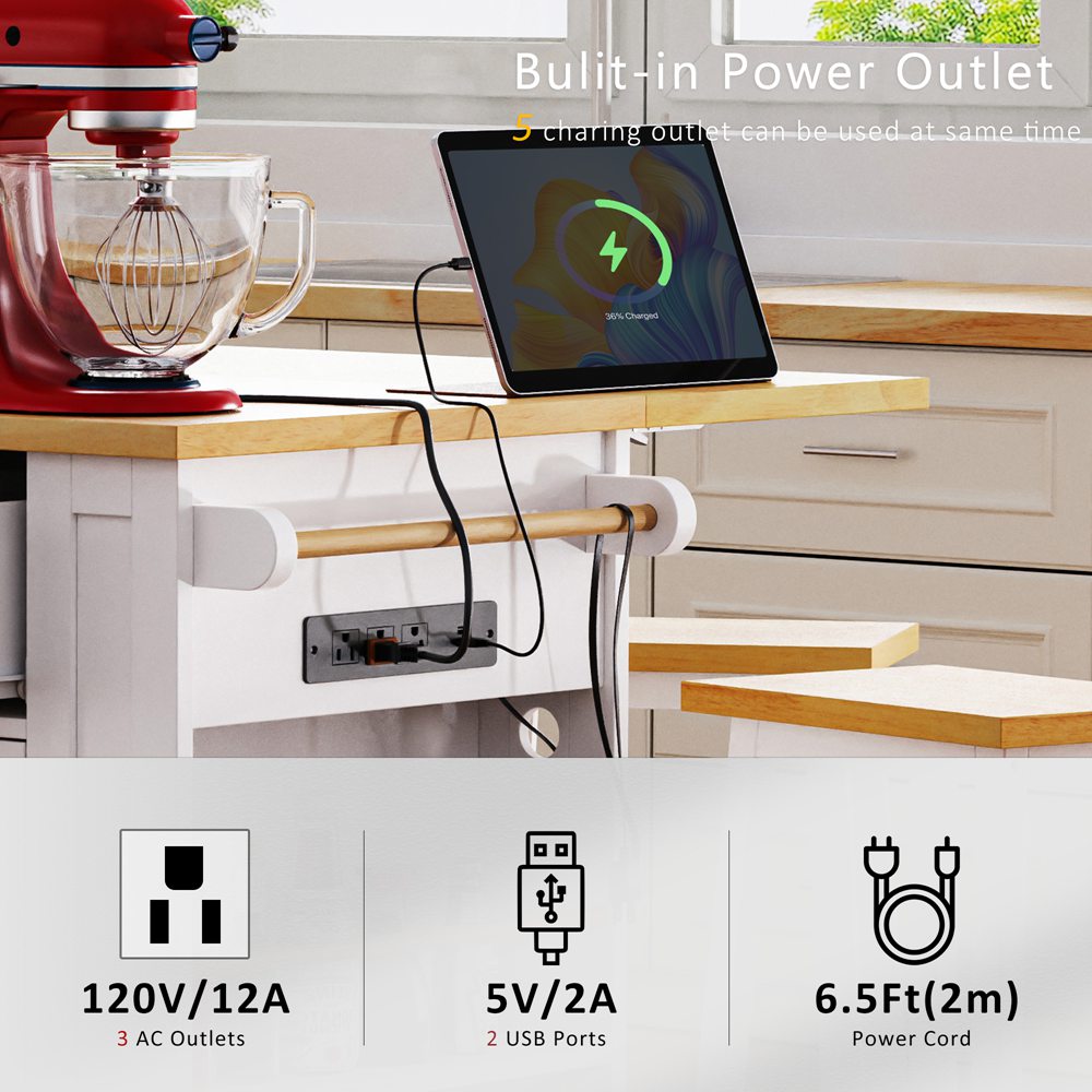 Runesay White Mdf Base with Mdf Wood Top Rolling Kitchen Island (29.52-in x 53.14-in x 36.4-in)