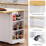 Runesay White Mdf Base with Mdf Wood Top Rolling Kitchen Island (29.52-in x 53.14-in x 36.4-in)