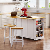 Runesay White Mdf Base with Mdf Wood Top Rolling Kitchen Island (29.52-in x 53.14-in x 36.4-in)