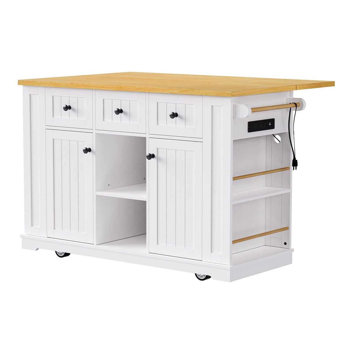 Runesay White Mdf Base with Mdf Wood Top Rolling Kitchen Island (29.52-in x 53.14-in x 36.4-in)