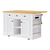 Runesay White Mdf Base with Mdf Wood Top Rolling Kitchen Island (29.52-in x 53.14-in x 36.4-in)