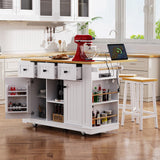 Runesay White Mdf Base with Mdf Wood Top Rolling Kitchen Island (29.52-in x 53.14-in x 36.4-in)