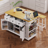 Runesay White Mdf Base with Mdf Wood Top Rolling Kitchen Island (29.52-in x 53.14-in x 36.4-in)