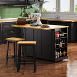 Runesay Black Mdf Base with Mdf Wood Top Rolling Kitchen Island (29.52-in x 53.14-in x 36.4-in)