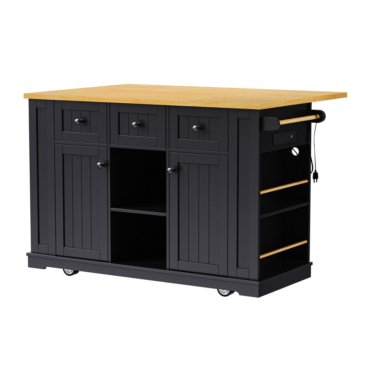 Runesay Black Mdf Base with Mdf Wood Top Rolling Kitchen Island (29.52-in x 53.14-in x 36.4-in)