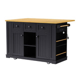 Runesay Black Mdf Base with Mdf Wood Top Rolling Kitchen Island (29.52-in x 53.14-in x 36.4-in)