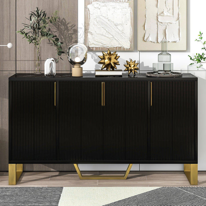 JIMSMAISON The pinstripe design on the door panel is elegant and understated, and the gold metal legs reflect the texture, the design of this cabinet combines the features of modern simplicity and light luxury