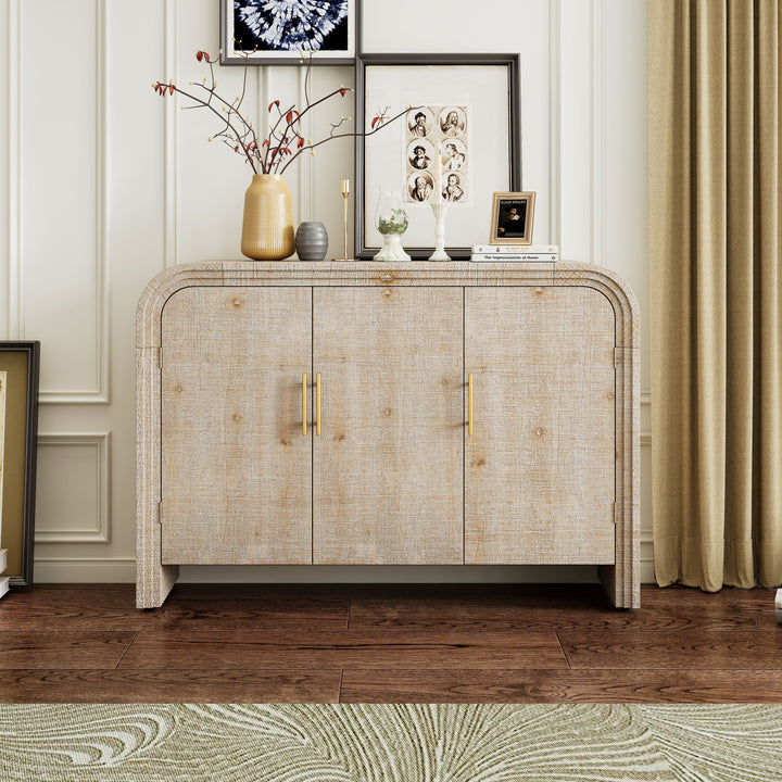 JIMSMAISON This retro minimalist sideboard has a different appearance than ordinary rectangular cabinets, the table corners are smooth and curved, and the lines are smooth, making the overall look more high-end