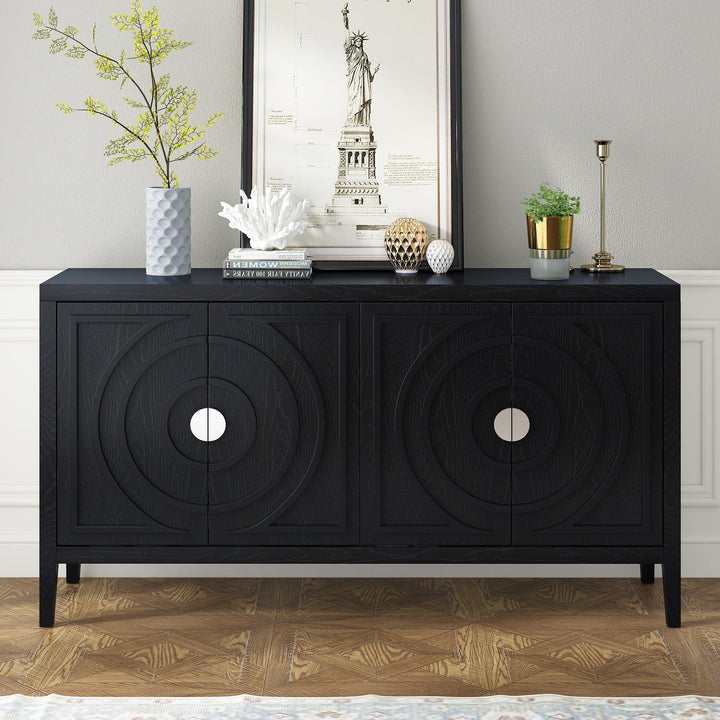JIMSMAISON This retro sideboard has four doors with rounded lines on the doors to create a three-dimensional look, the country-style cabinet adds a warm atmosphere to your home