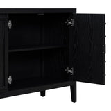 JIMSMAISON This retro sideboard has four doors with rounded lines on the doors to create a three-dimensional look, the country-style cabinet adds a warm atmosphere to your home