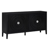 JIMSMAISON This retro sideboard has four doors with rounded lines on the doors to create a three-dimensional look, the country-style cabinet adds a warm atmosphere to your home