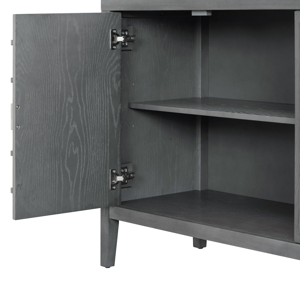 JIMSMAISON This retro sideboard has four doors with rounded lines on the doors to create a three-dimensional look, the country-style cabinet adds a warm atmosphere to your home