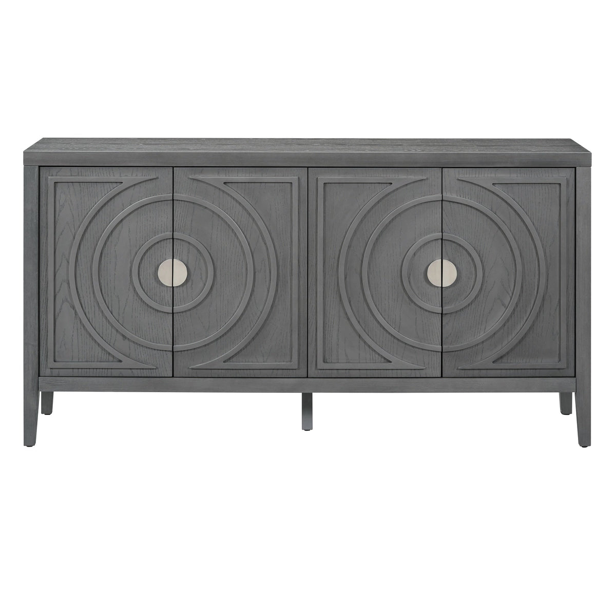 JIMSMAISON This retro sideboard has four doors with rounded lines on the doors to create a three-dimensional look, the country-style cabinet adds a warm atmosphere to your home