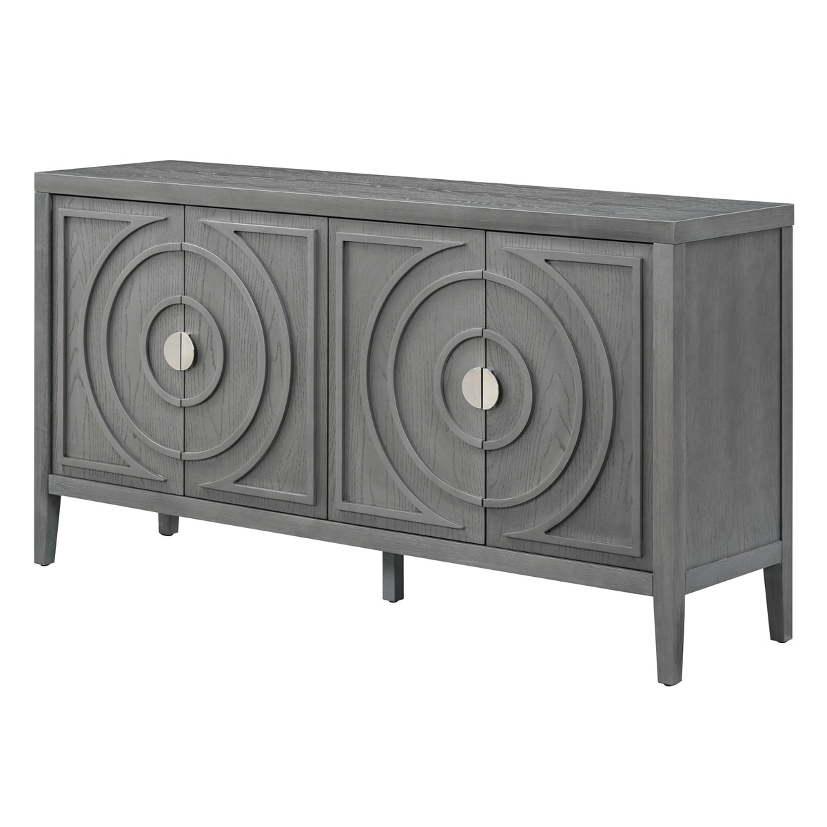 JIMSMAISON This retro sideboard has four doors with rounded lines on the doors to create a three-dimensional look, the country-style cabinet adds a warm atmosphere to your home