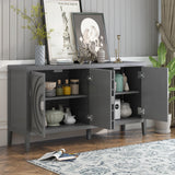 JIMSMAISON This retro sideboard has four doors with rounded lines on the doors to create a three-dimensional look, the country-style cabinet adds a warm atmosphere to your home