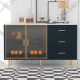 JIMSMAISON The amber-yellow glass doors and marble sticker tabletop are elegant and understated, and the gold metal legs reflect the texture, the design of this cabinet combines the features of modern simplicity and light luxury