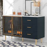 JIMSMAISON The amber-yellow glass doors and marble sticker tabletop are elegant and understated, and the gold metal legs reflect the texture, the design of this cabinet combines the features of modern simplicity and light luxury