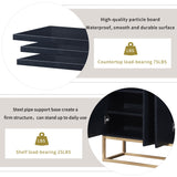 JIMSMAISON This sideboard buffet cabinet features a black cabinet body with gold metal legs, compact look is very suitable for small space.