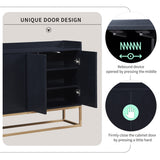 JIMSMAISON This sideboard buffet cabinet features a black cabinet body with gold metal legs, compact look is very suitable for small space.